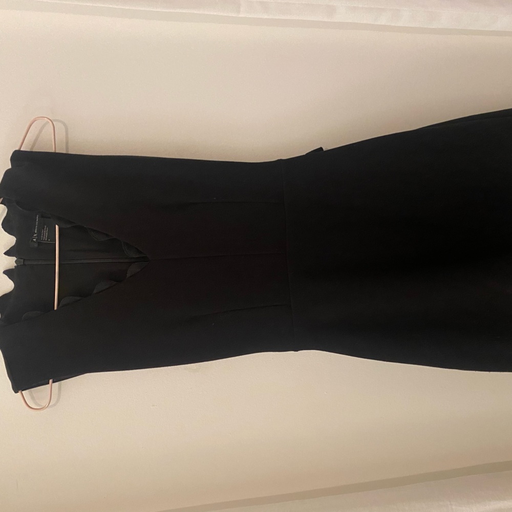 Armani Exchange Work Black Dress Scalloped Neckline Draped Back